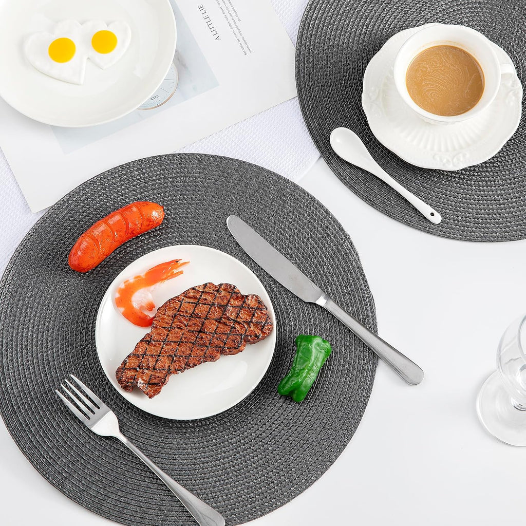 Round Placemats, Crossweave Heat Resistant Classic Woven Round Place Mats Diameter 13.5 inch Table (Dark - Set of 6