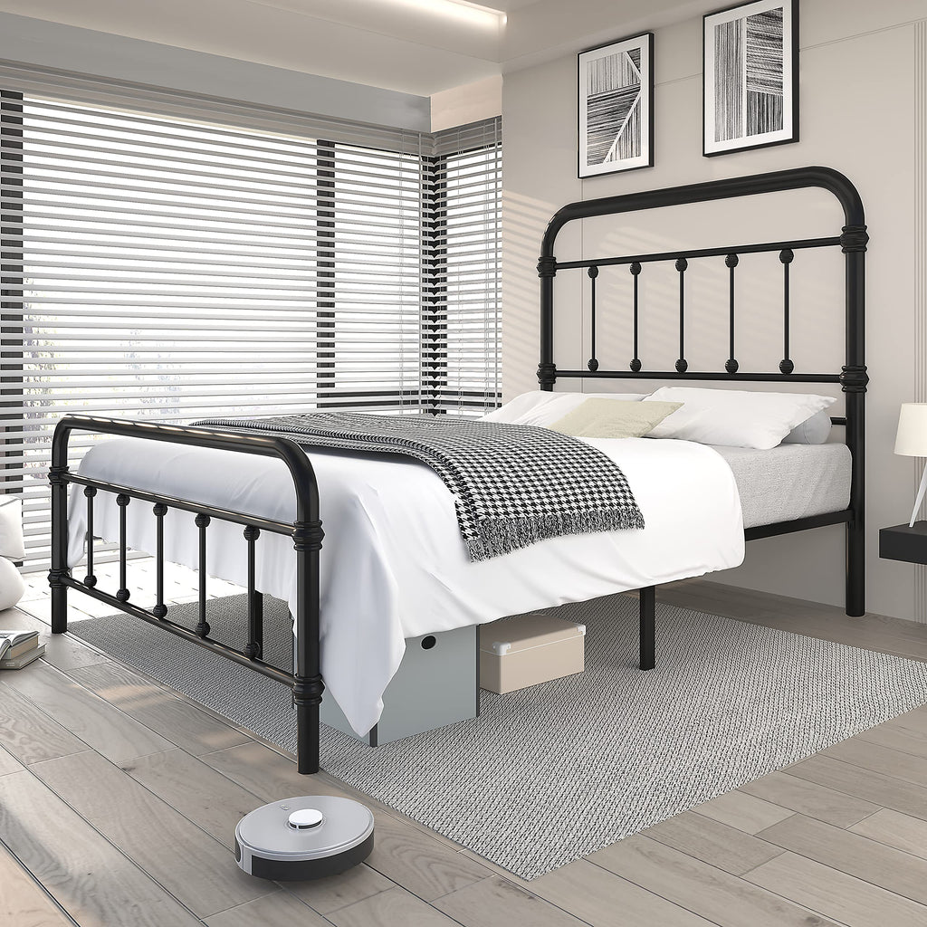 Metal Bed Frame with 49inch High Vintage Headboard