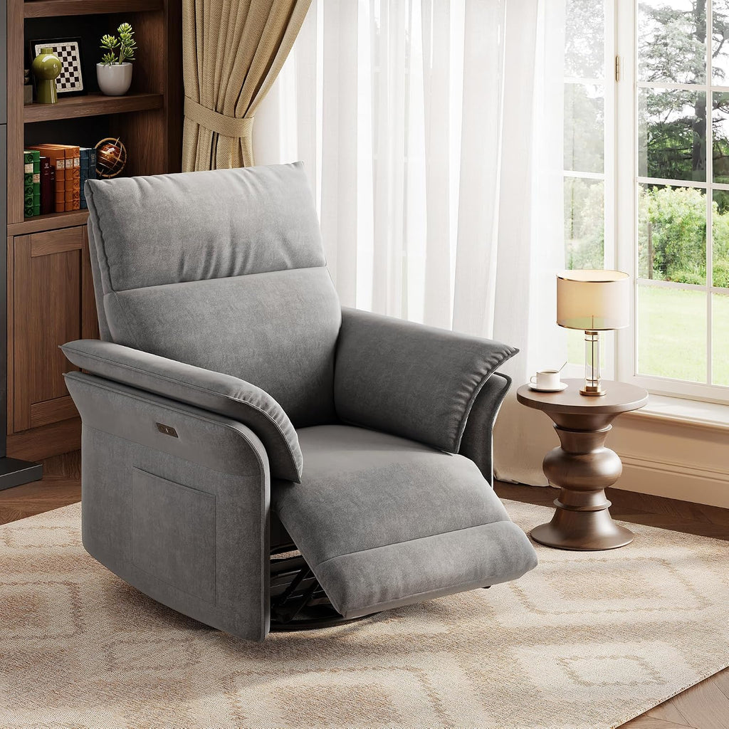 Power Recliner Glider Chair with Smooth Swivel and Rocking Motion Adjustable Recline USB Charging Port Premium