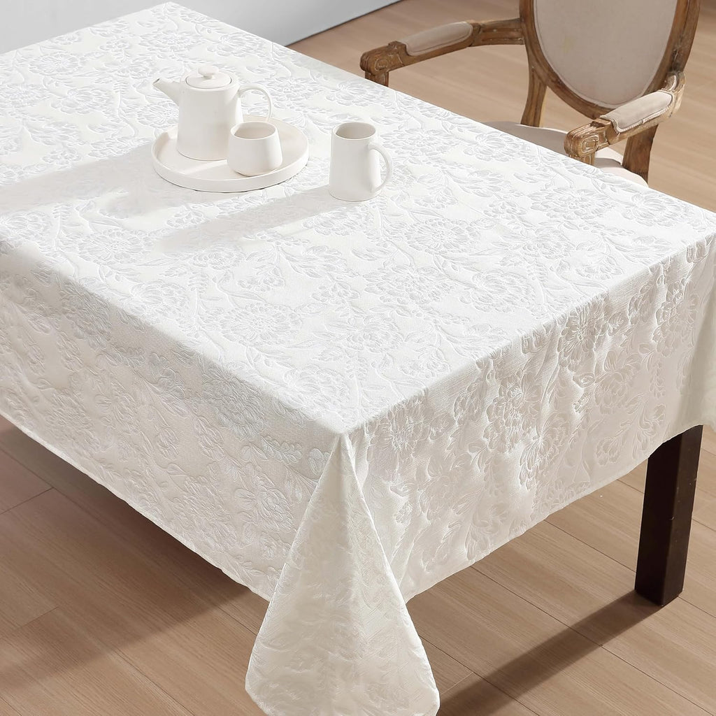 Annaleigh Tablecloth Jacquard Fabric, Wrinkle Resistant for Dining, Holiday, Party, Wedding, 60" x 120"