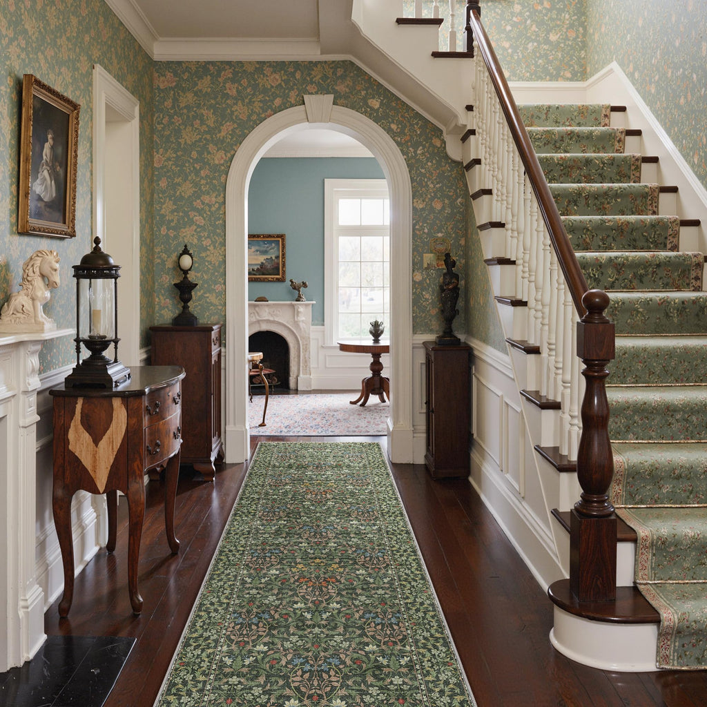 Washable Runner Rug, Non Slip Entryway Mat, Emerald Green