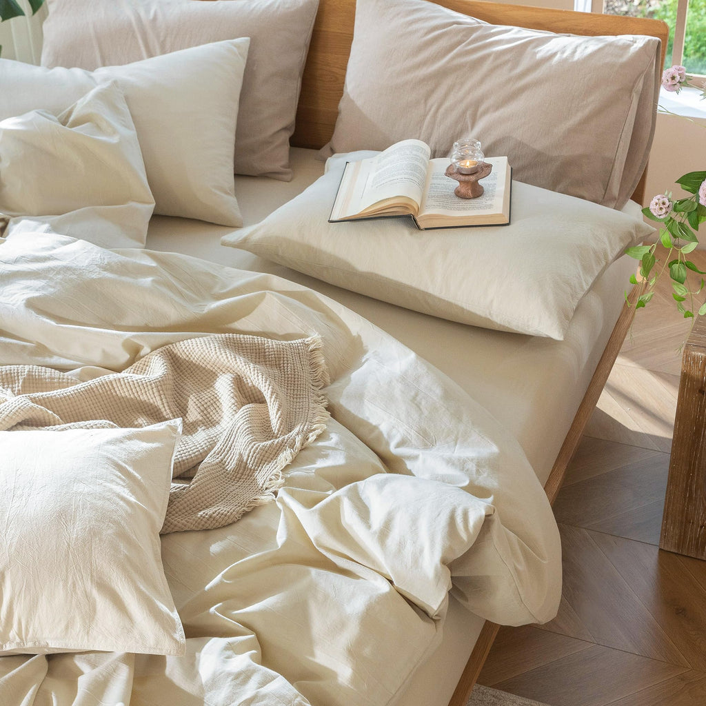 Duvet Cover Set 100% Washed Cotton Linen Like Super Plus