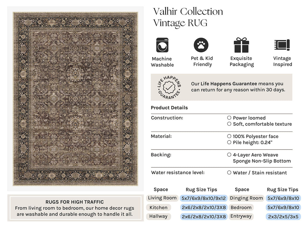 Brown Washable 3x8 Runner Rugs Entryway