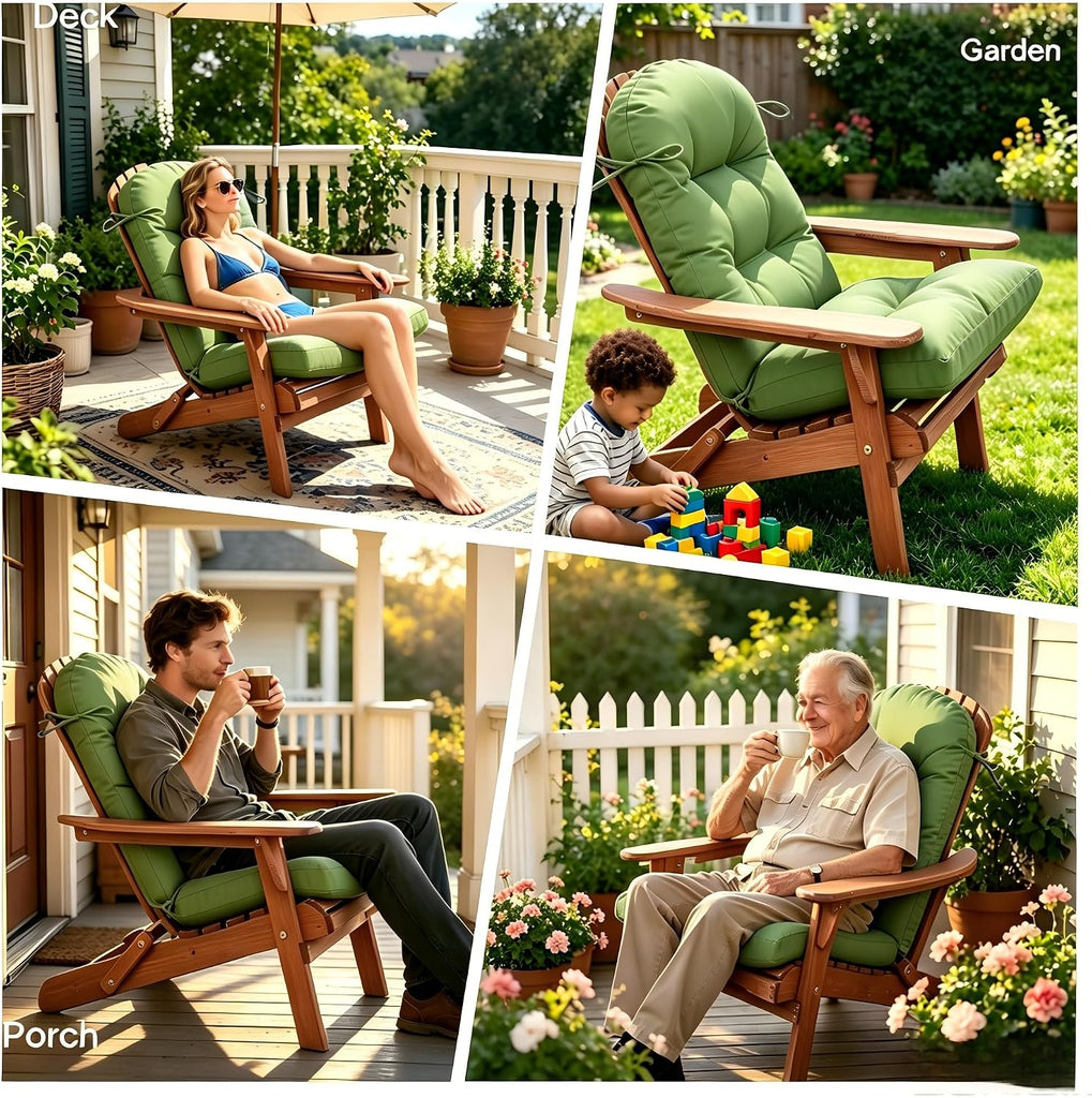 Outdoor High Back Chair Cushion for Adirondack, All Weather Rocking Chair Cushions Thick Padded Replacement