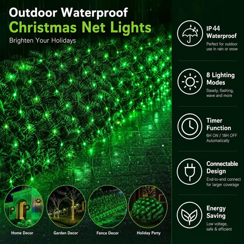 Bright Christmas Net Lights, 360 LED 12FT x 5 FT Transparent Wire Waterproof Connectable String Lights with 8 Modes