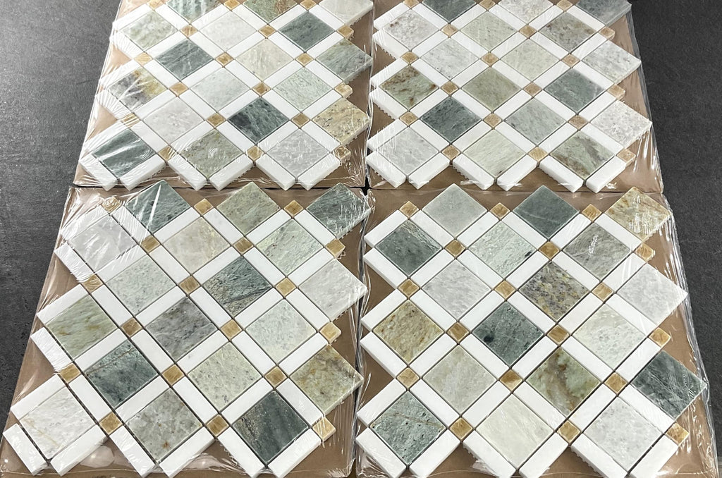 Ming Green, Thassos White, Honey Onyx Marble Mosaic Floor and Wall Tile Bathroom Kitchen Backsplash Tiles (10 Sheets)