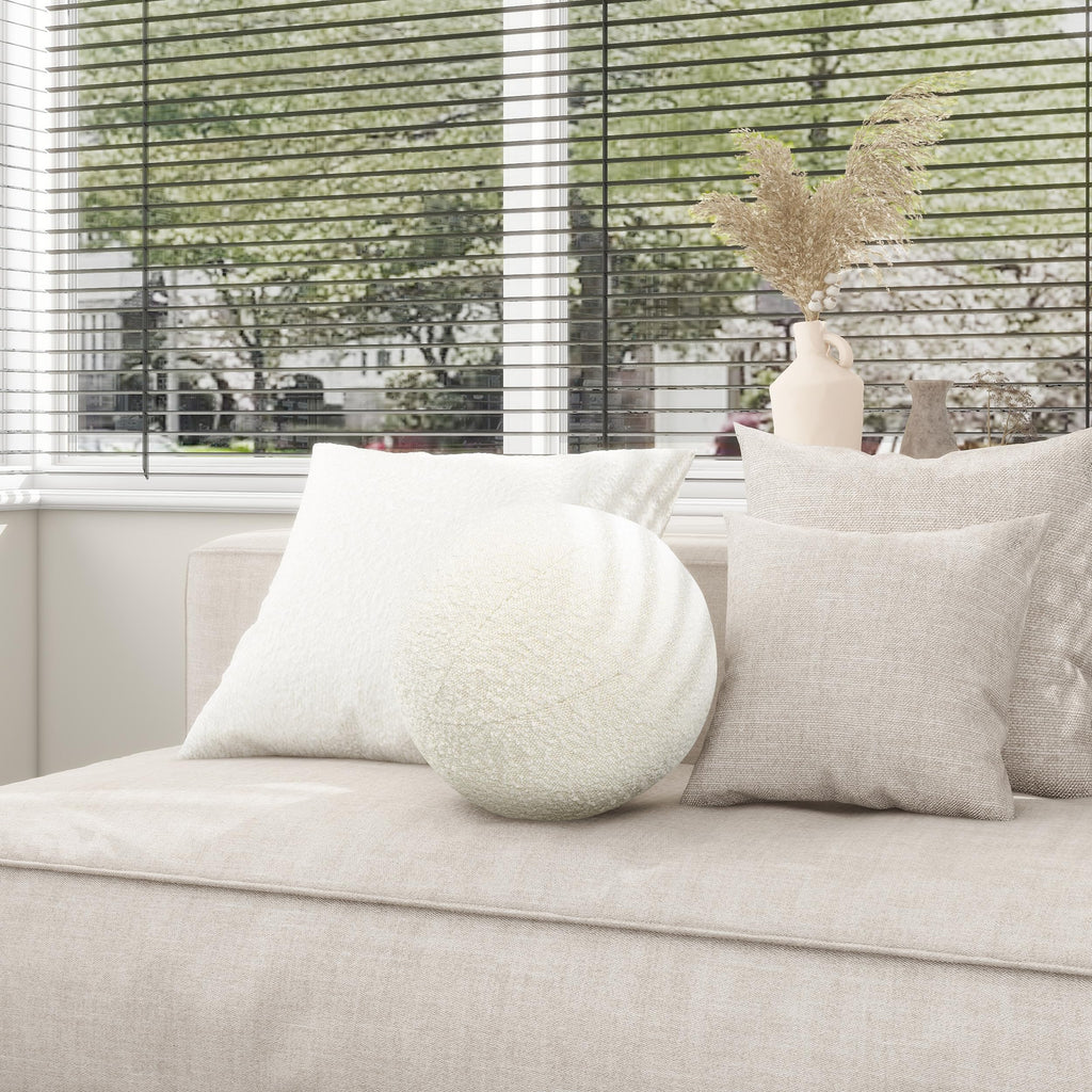 Luna 12" Round Sphere Accent Ball Throw Pillow, Ivory White Boucle