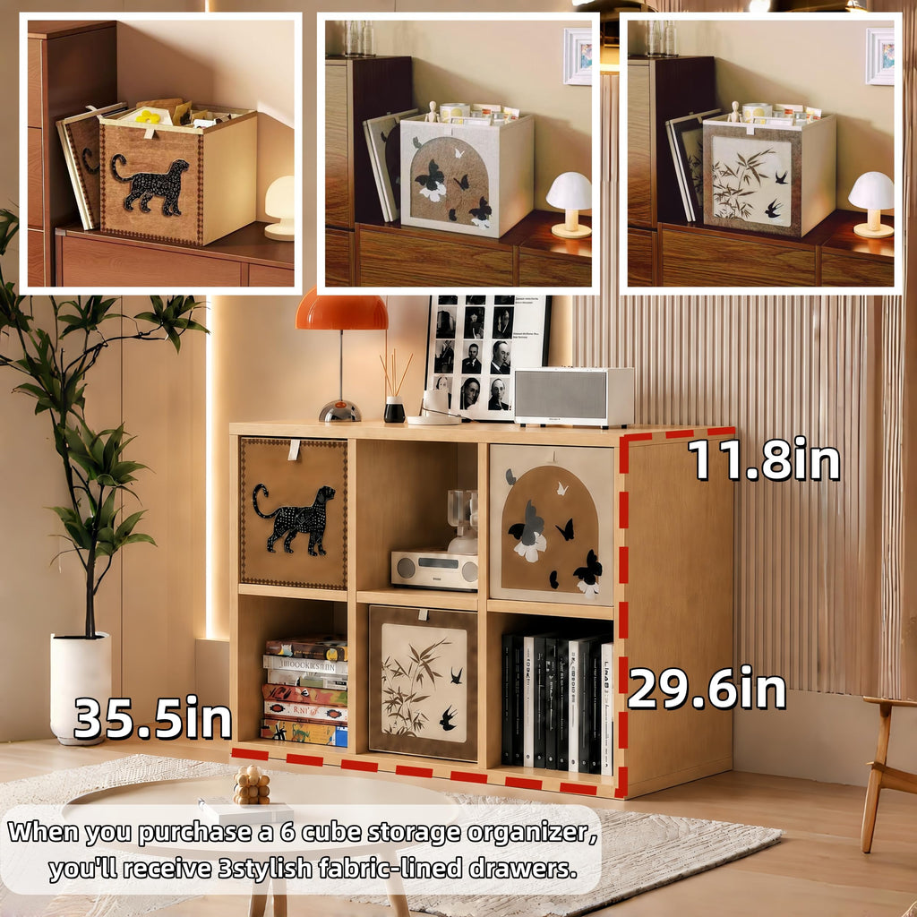 Solid Wood 8-Compartment Storage Shelving Unit, Wooden Open-Style Double-Tier Floor-Standing Low Bookcase