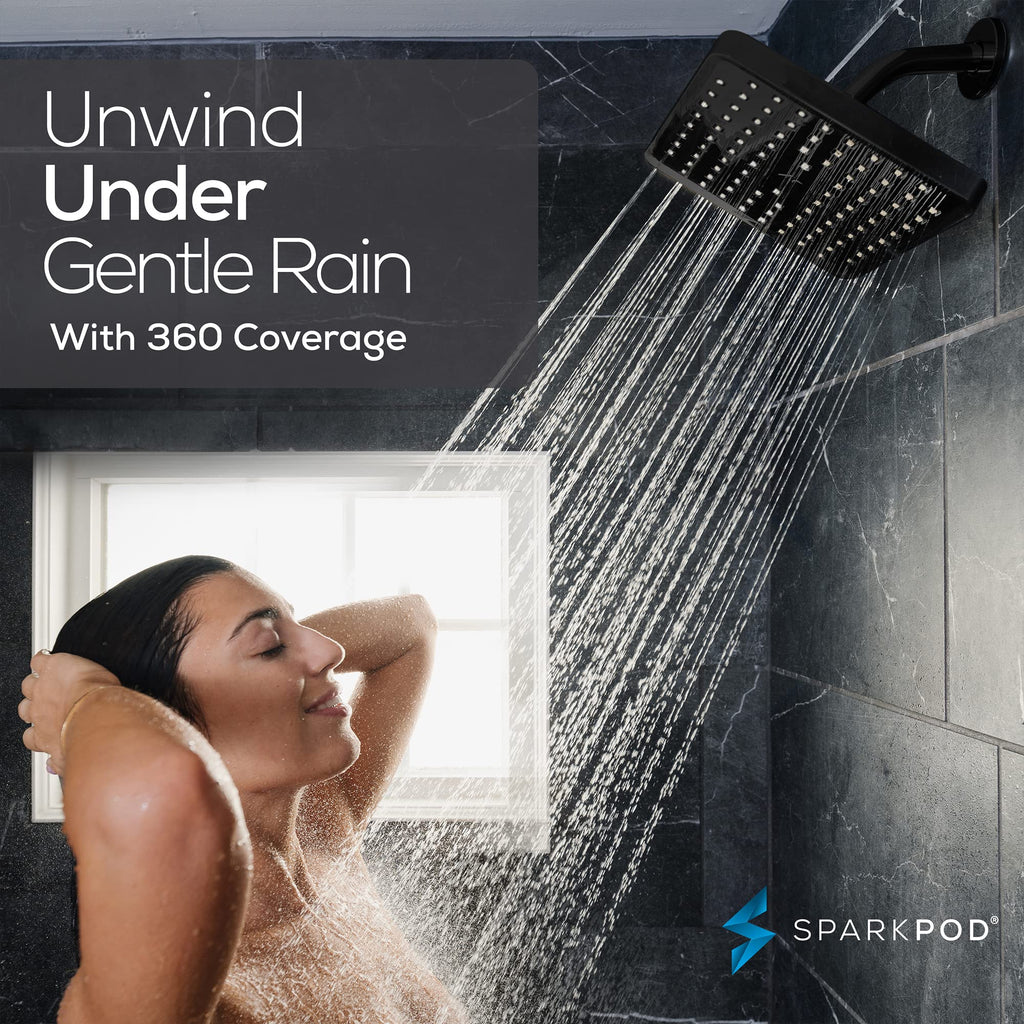 Rain Shower Head, 8 Inch Square, Midnight Black Matte Finish