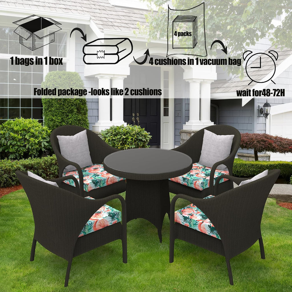 Outdoor Cushions Furniture Set of 4, 18.5 x 16 x 3 pinkflamingos Waterproof Seat Cushions Thick Chair Pads for