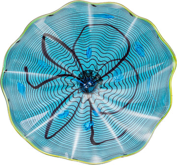 Blue Hand Blown Art Glass Wall Decor, Modern Blown Glass Wall Art, Wall Decoration Platters, Staircase, Living Room