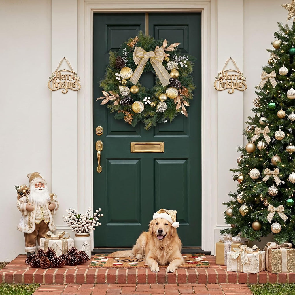 24" Prelit Christmas Wreath for Front Door with Light (Gold)