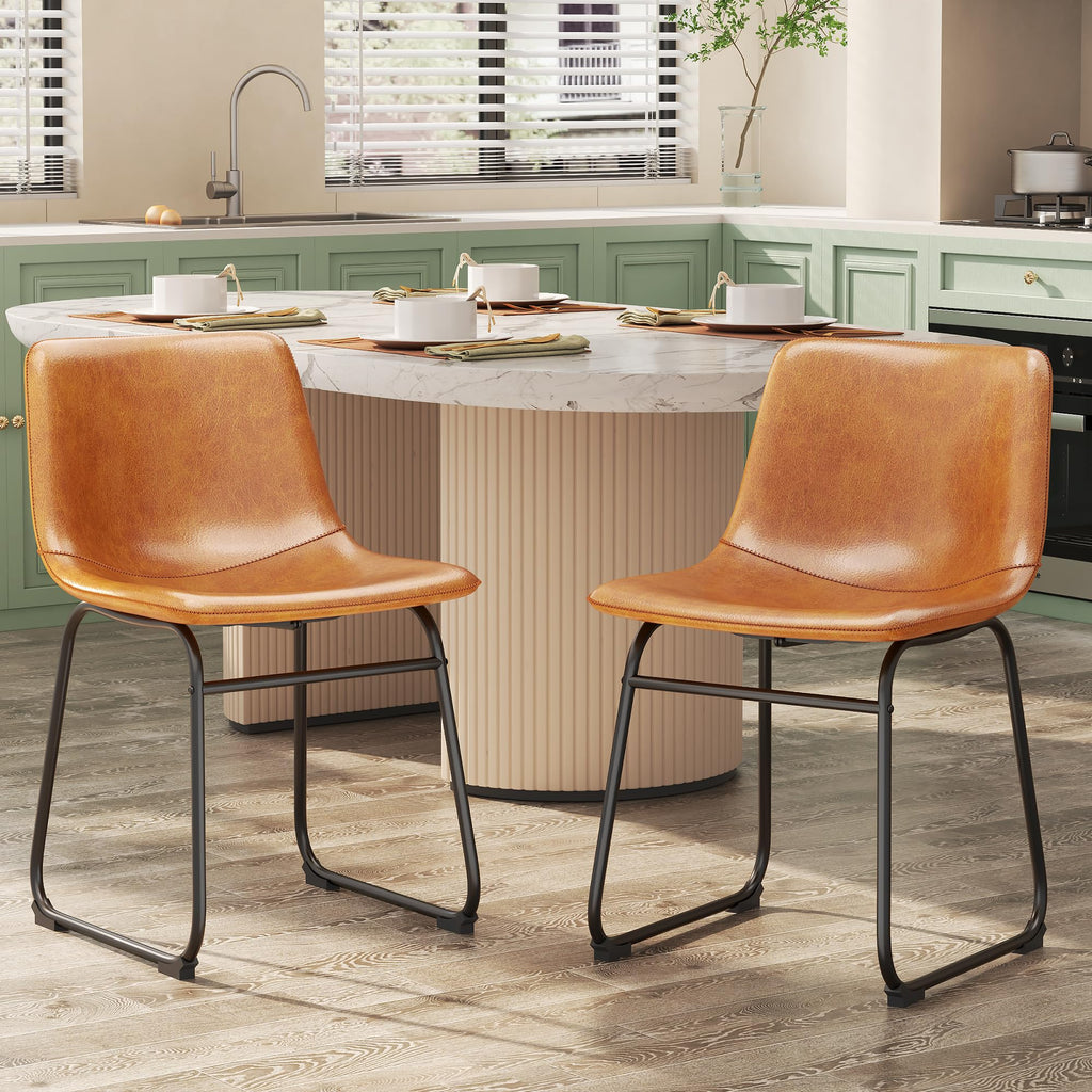 Dining Chairs Set of 6, 18" PU Leather Dinner Chairs, Brown