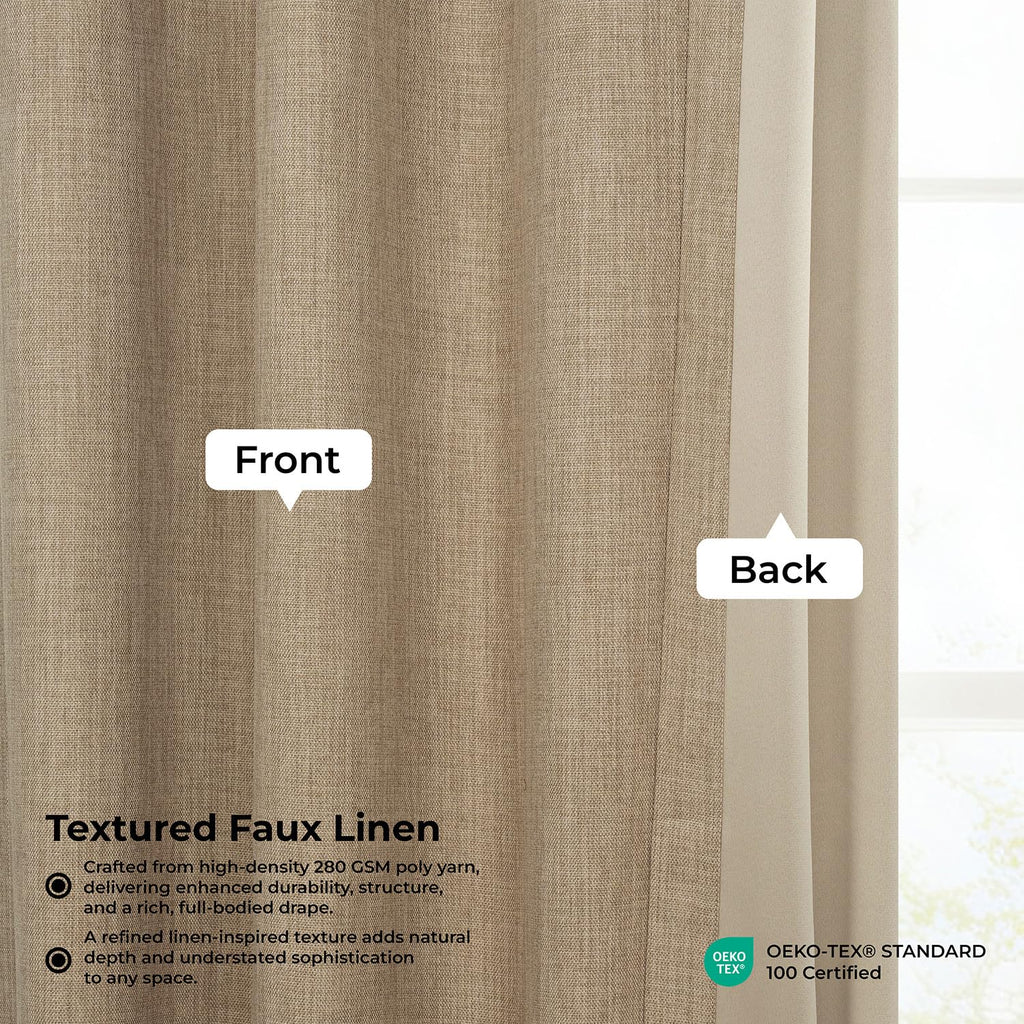 Faux Linen Extra Wide Curtains (1 Panel) - 100W X 96L, Nomad Tan
