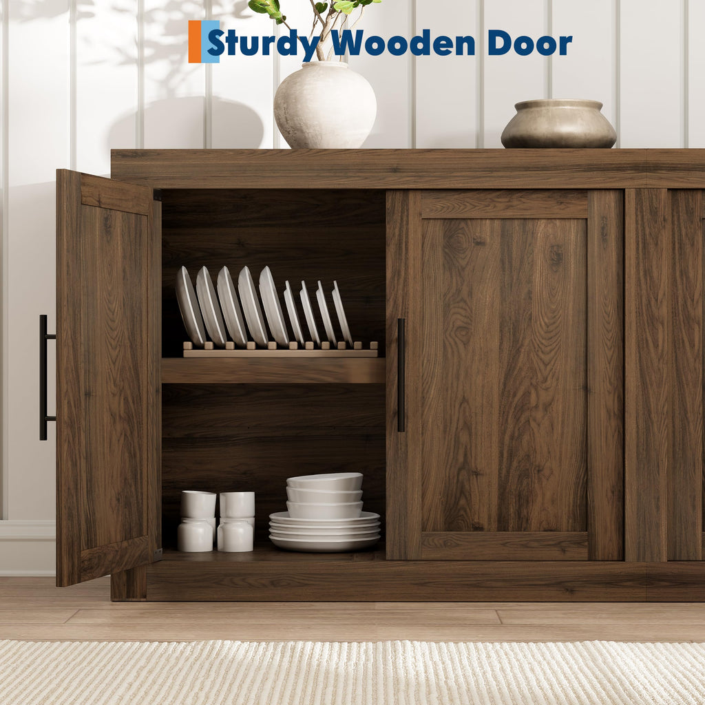 70.8" Sideboard Buffet Cabinet with 4 Wooden Doors, Walnut