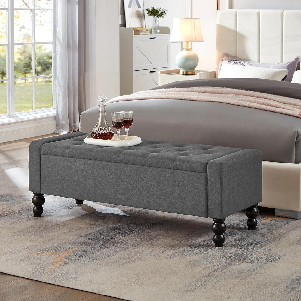 50" W Storage Ottoman Bench with Safety Hinge, Load up to 660 lb Ottoman with Storage, Upholstered Tufted Entryway