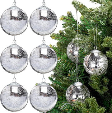 12 Pcs Christmas Glass Ball Ornament 2.4'' Crackle Mercury Vintage