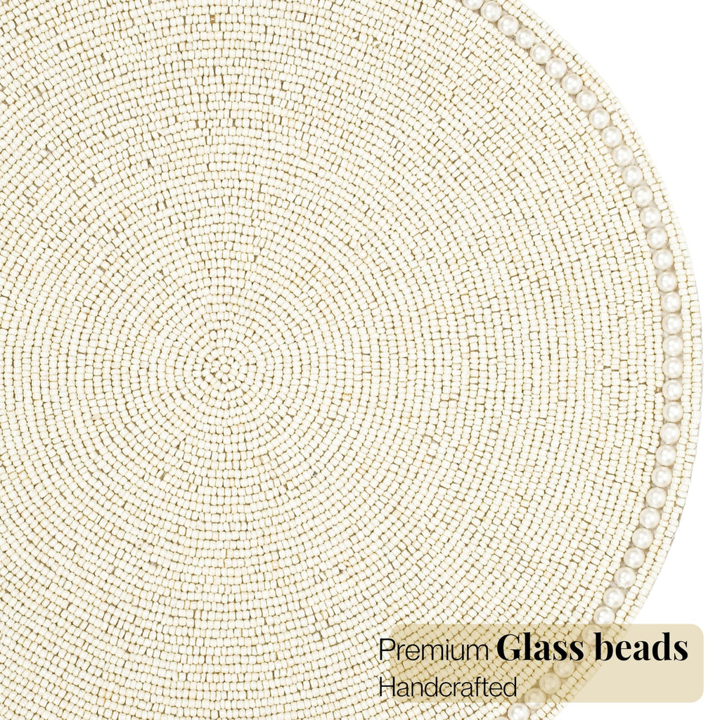 Beaded Placemats Set of 2 Ivory Round Handmade Table Mats