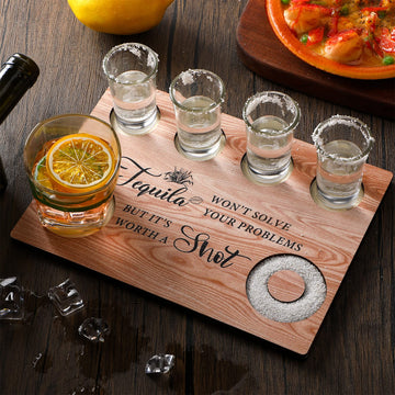 Tequila Shot Board Shot Glass Serving Tray, Wooden Flight Holder