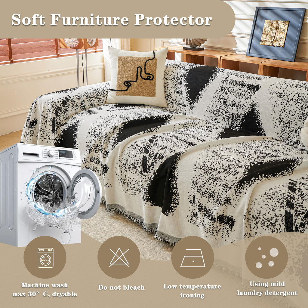 Boho Couch Cover for Dogs Washable Black Rhombic Couch Sofa Protector for Loveseat Sofa with Pets Friendly Chenille
