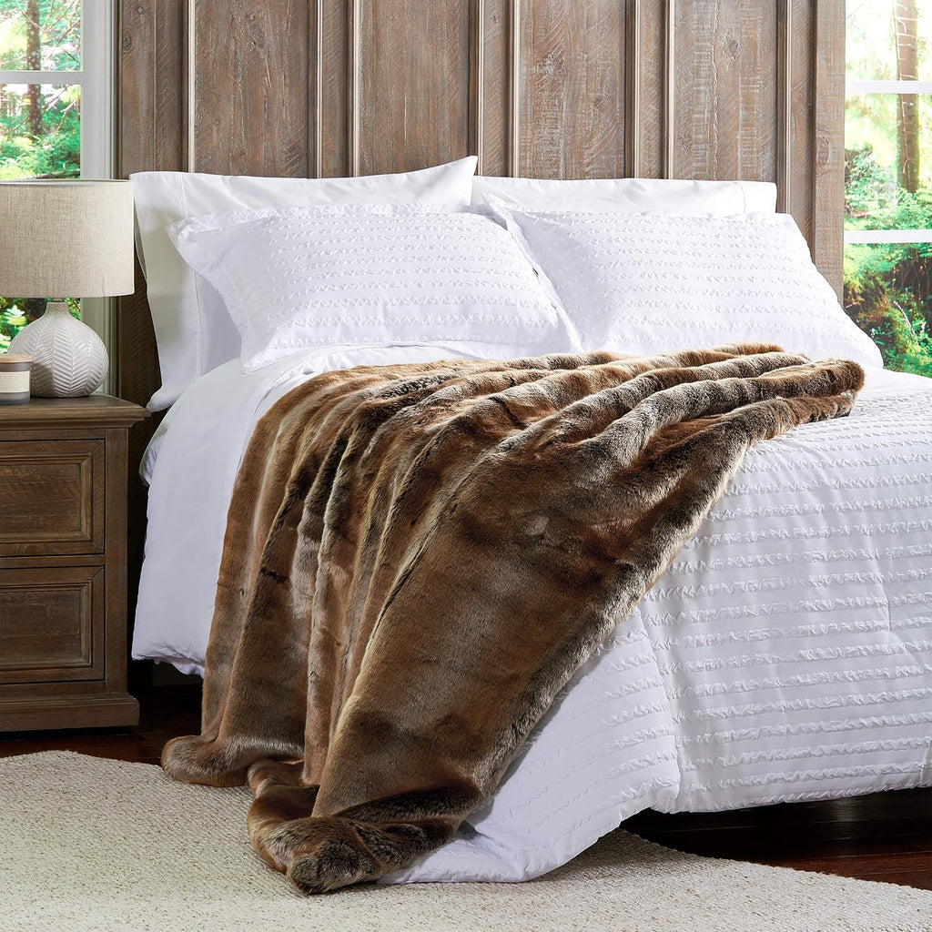 Faux Fur Throw - Luxurious, Hypoallergenic Premium Zobel Faux Marten Sable Fur Blanket with Plush Mink Back and Gift