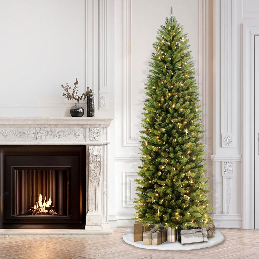 7.5ft Pre-Lit Fraser Fir Pencil Christmas Tree with 350 Clear Lights, 1188 Realistic Dense Branch Tips, Easy Setup