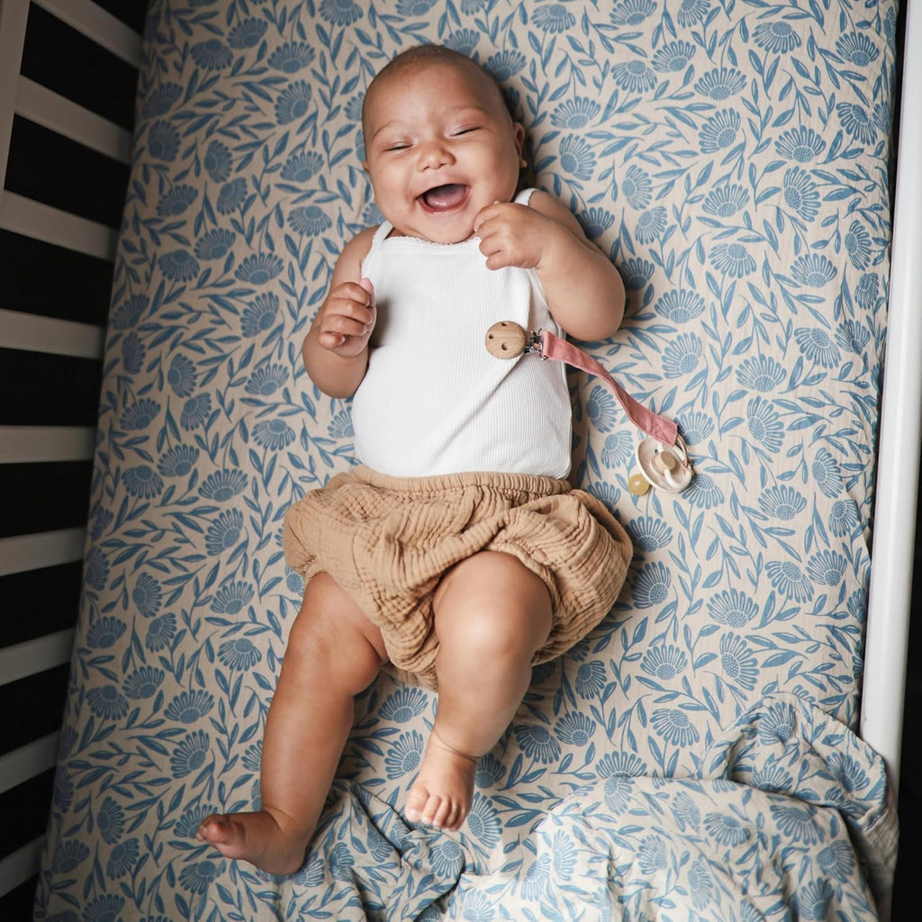 Muslin Baby Swaddle Blanket | 100% Organic Cotton (Blue Flowers)