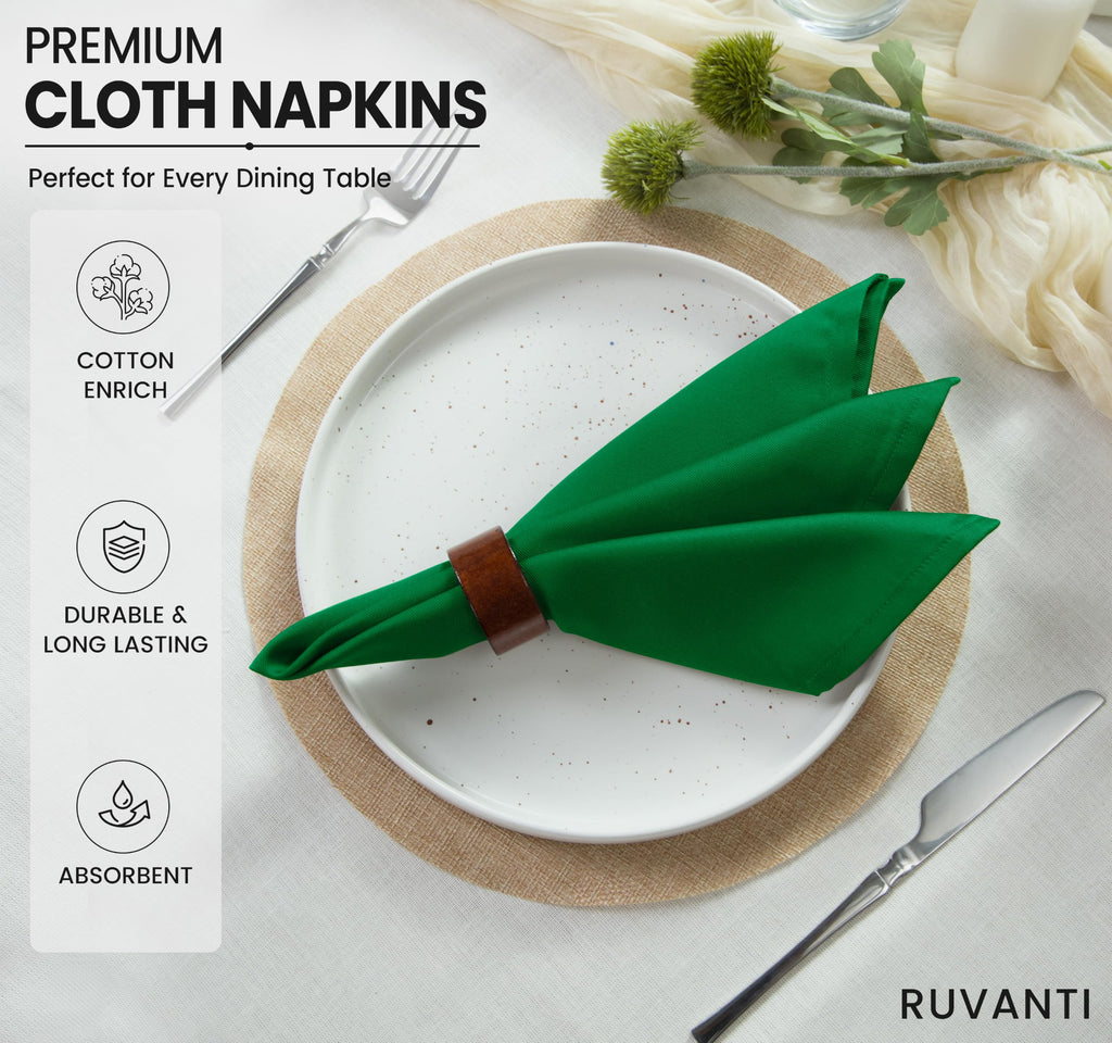 Cloth Napkins Set of 12, Cotton Enrich 18"x18" - Dark Green