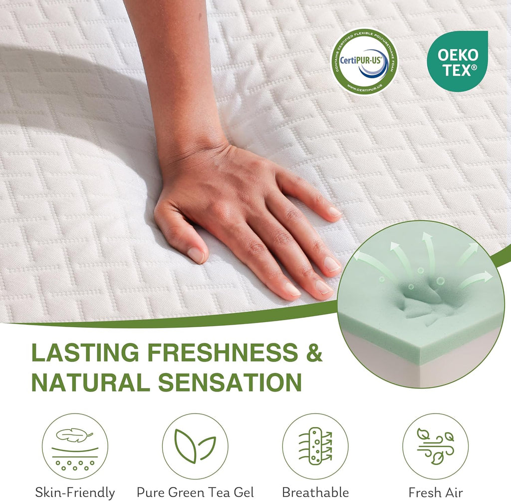 10 Inch Queen Mattress, Memory Foam Mattress in a Box with Cooling Green Tea Gel, Relieve Pressure with Medium Firm