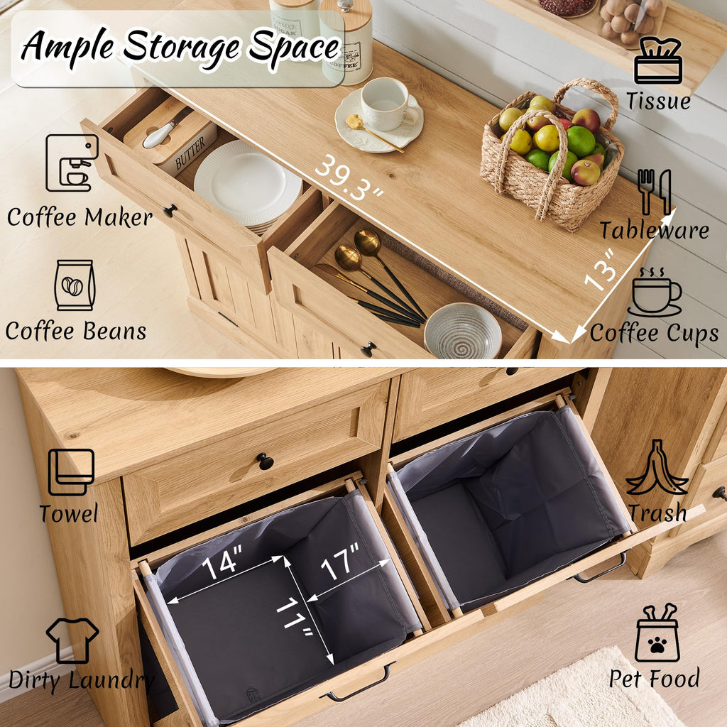 Double Tilt Out Laundry Hamper Cabinet, Trash Cabinet, Natural