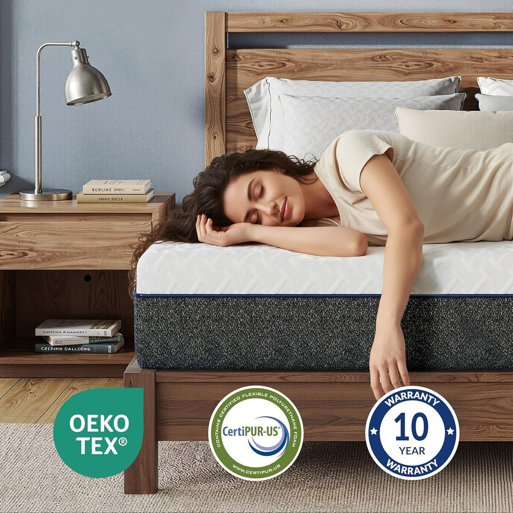 Firm Queen Mattress 10 Inch,Cooling Green Tea Gel Memory Foam | Cool Night Sleep,Back Pain Relief,Enhanced