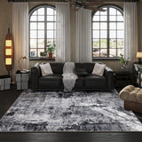 5x7 Washable Boho Abstract Area Rug, Non-Slip Faux Wool Carpet for Living Room Bedroom Grey Black