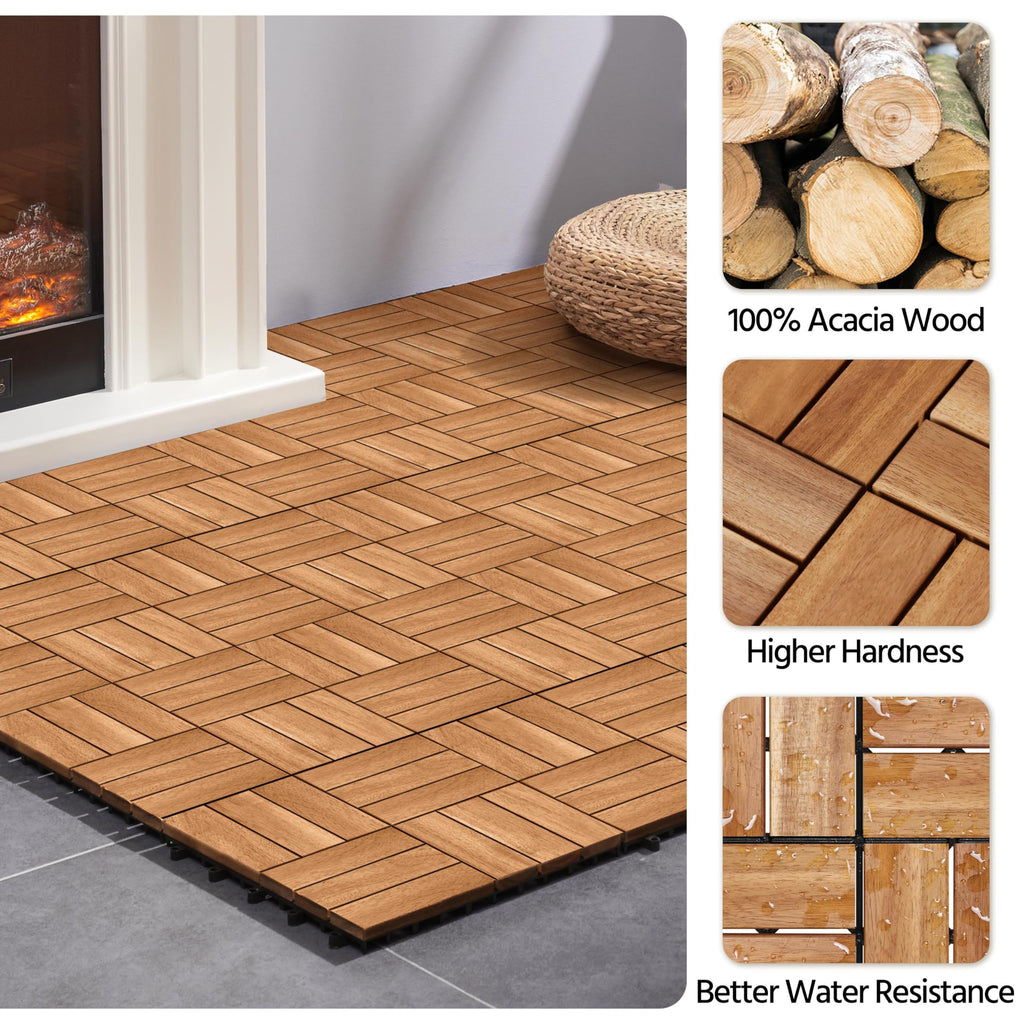 54PCS Acacia Wood Deck Tiles Interlocking Patio Flooring, Wood