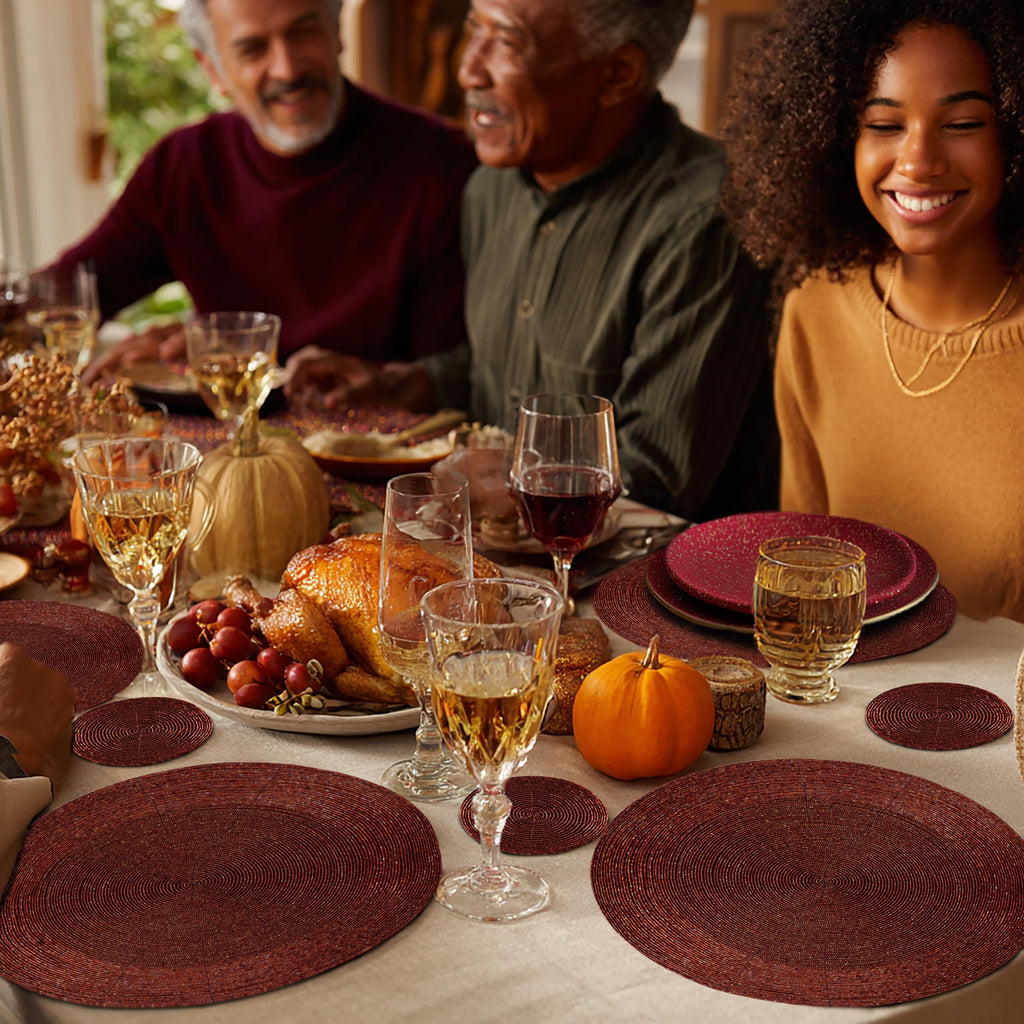 Glitz Handmade Beaded Charger Placemats - Set of 4 - Burgundy