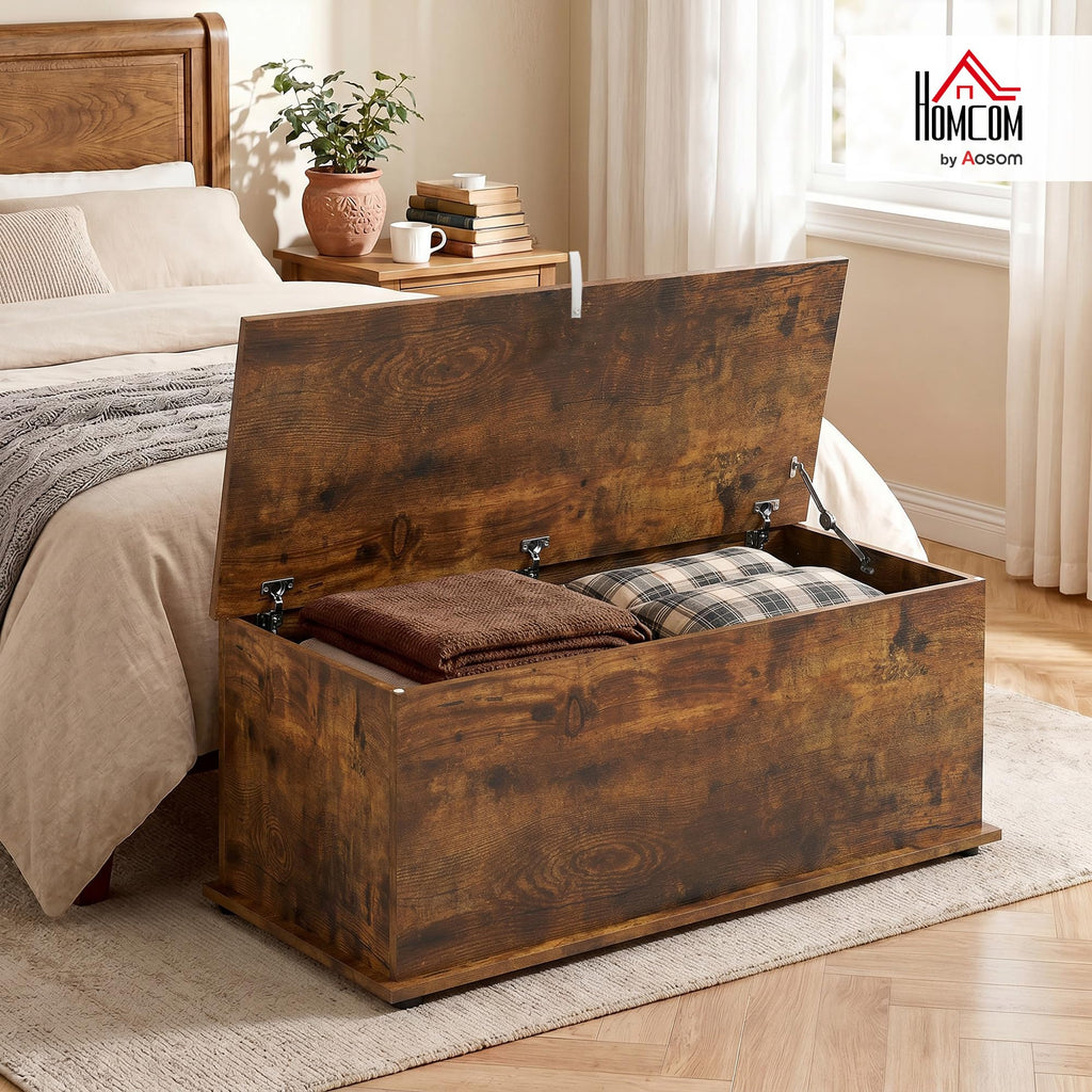 39.4" Modern Storage Chest, Lift Top Storage Bench, Rustic Brown