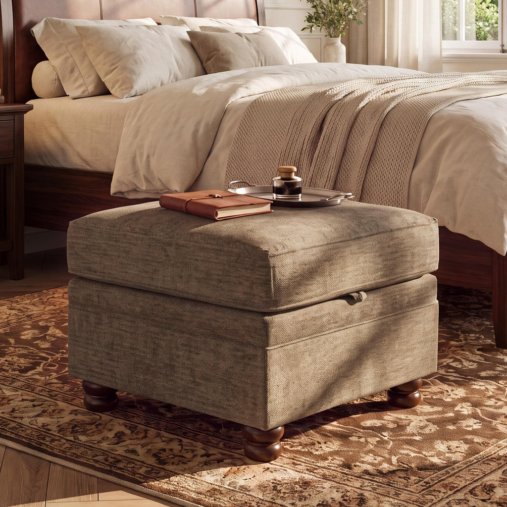 Traditional Accent Chair with Storage Ottoman, 41.3", Chenille, Light Brown