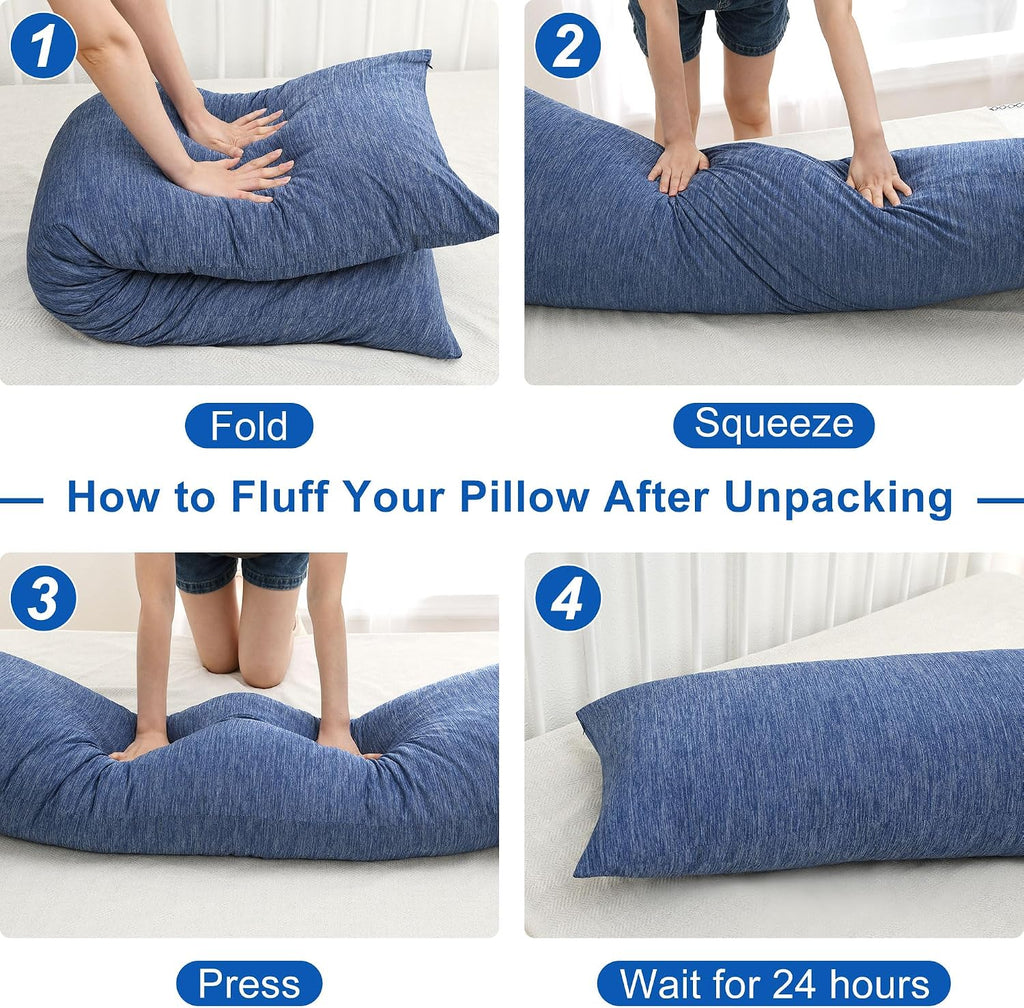 Cooling Body Pillow for Adults, Memory Foam Insert 20x60 Inch Blue | For Side Sleepers, Soft Support for Pregnant