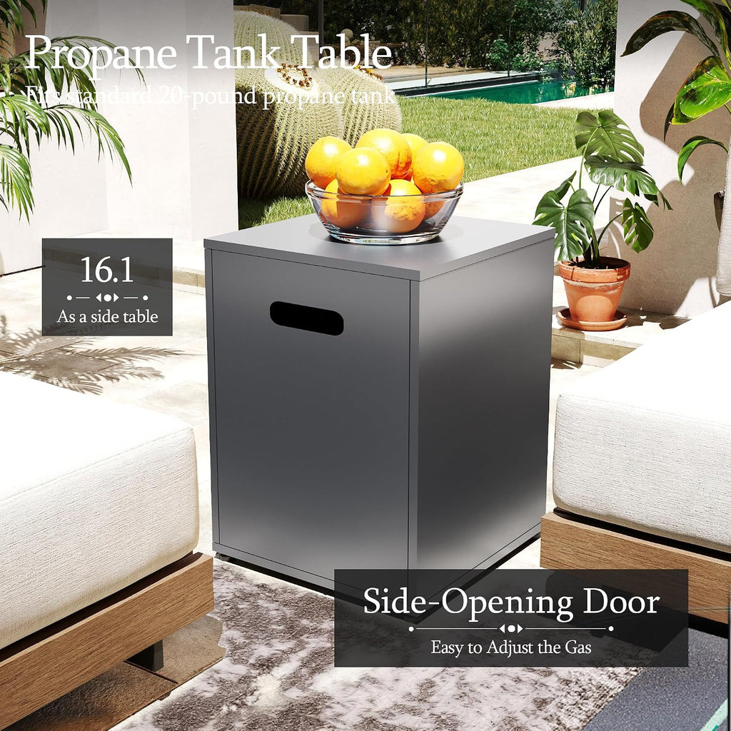 42-inch Outdoor Propane Gas Fire Pit Table, Grey | 50000 BTU Iron Rectangle Firepit with Tank Hidden Table, Wind