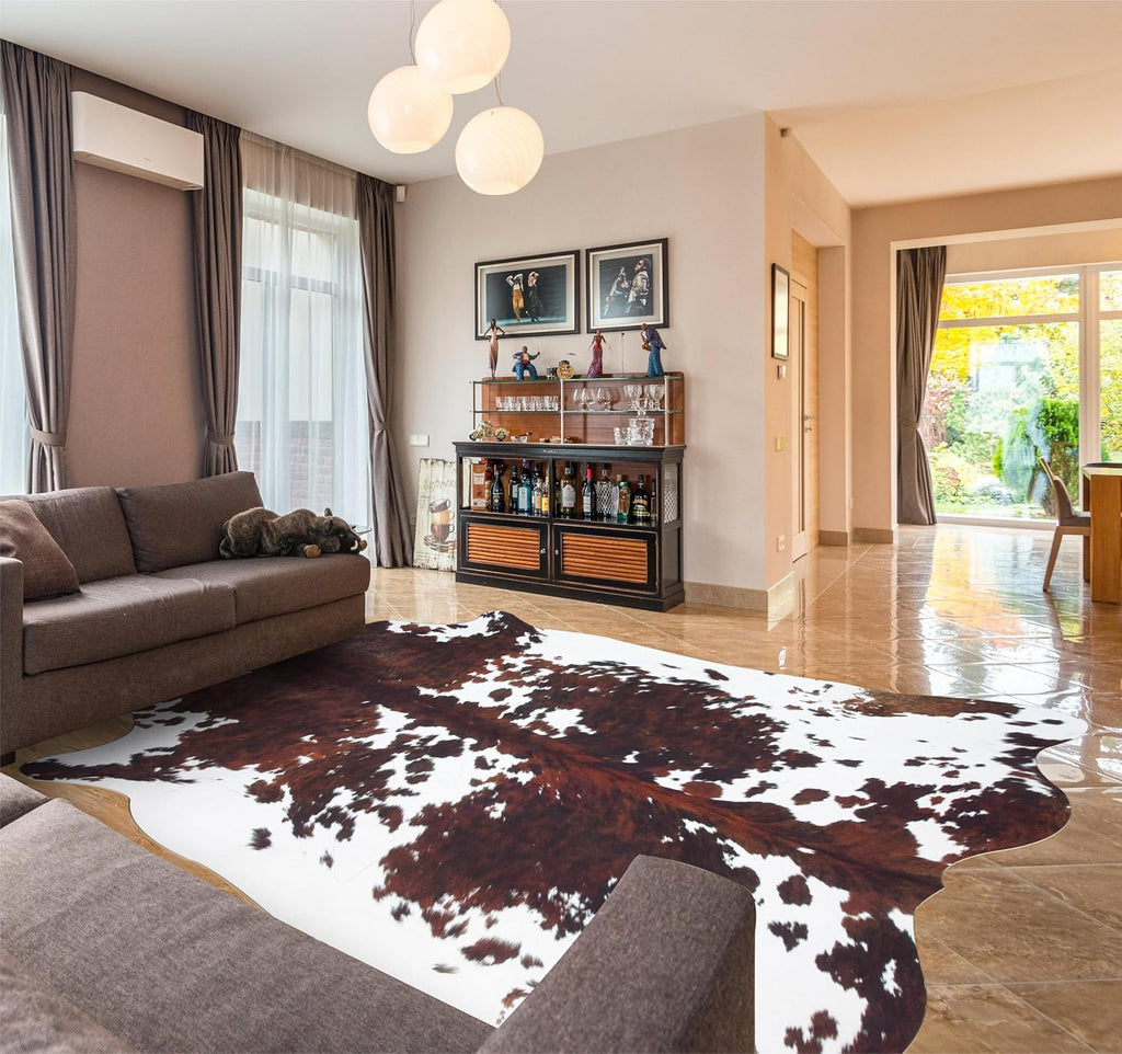 Cowhide Rug Cow Print Rug 10x8 Feet,Large Faux Cow Hide Rugs Bedroom Dining Room Home Office Brown Animal Print
