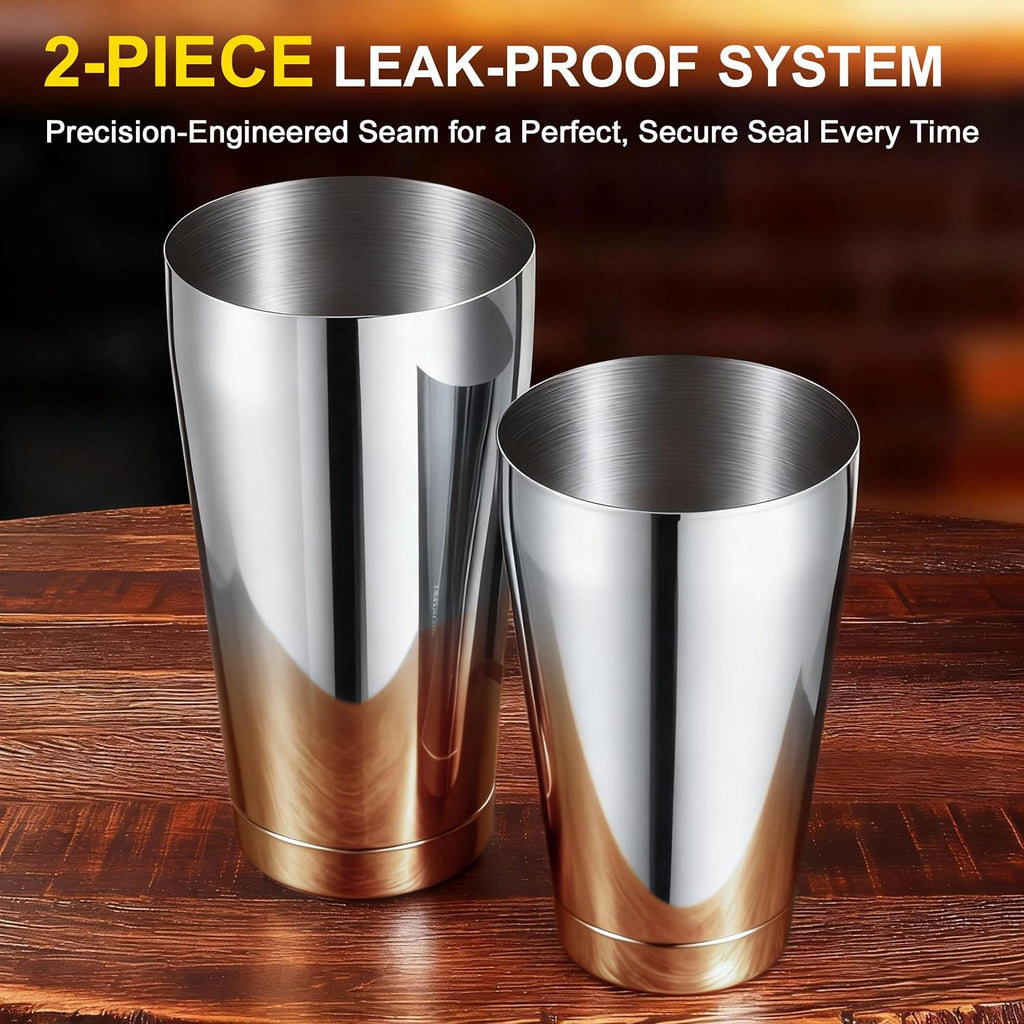 Boston Shaker Set, 18oz & 28oz 2-Piece Tins, Professional 304 Stainless Steel Cocktail Shaker with Leak-Proof