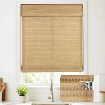 No Drill Cordless Bamboo Roman Shades, in, Carbonized| Natural material, Light Filtering, Easy Install
