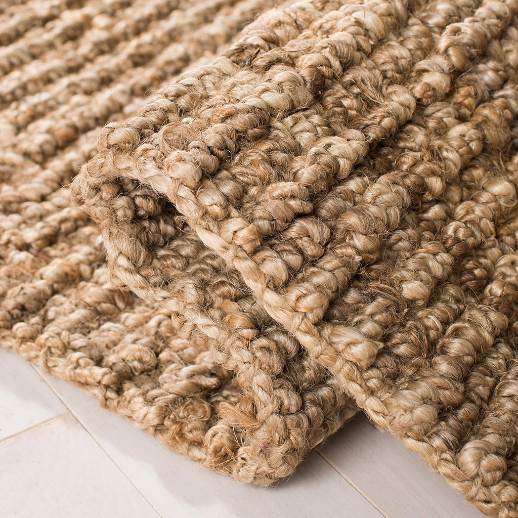 Area Rug 9x12 - Natural Fiber - Large - Natural Brown, Handmade Jute, Farmhouse Style, Chunky Textured Thick Pile