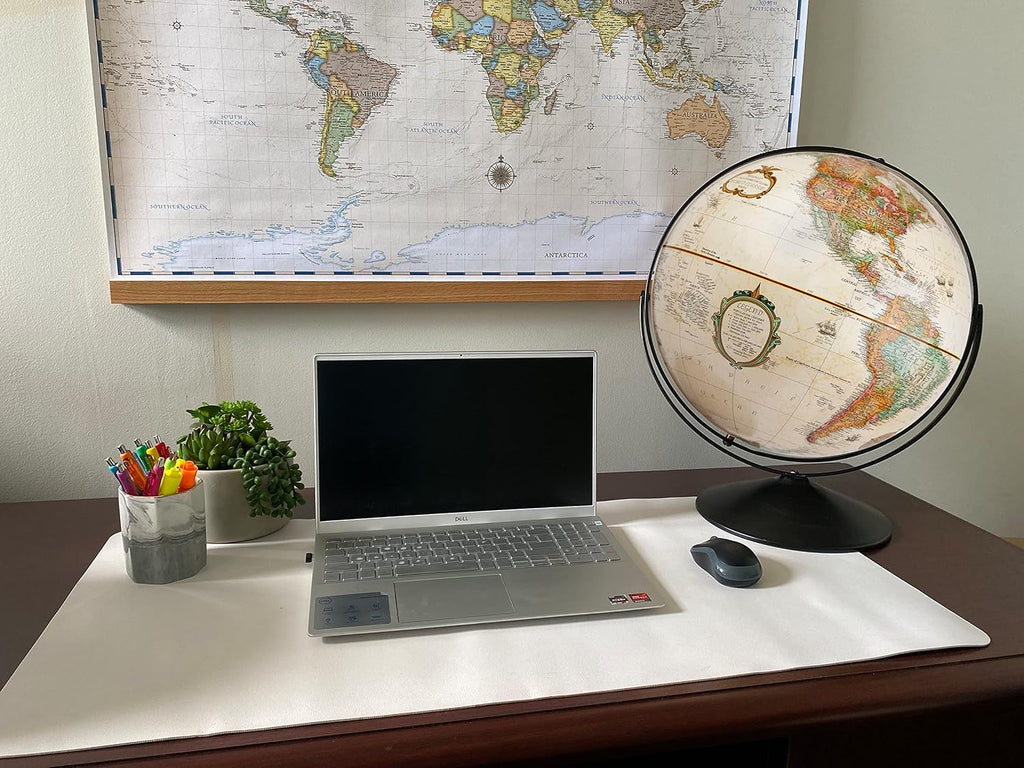 Eureka 16 inch desktop globe with up to date antique raised relief map and full swing gyromatic assembly.