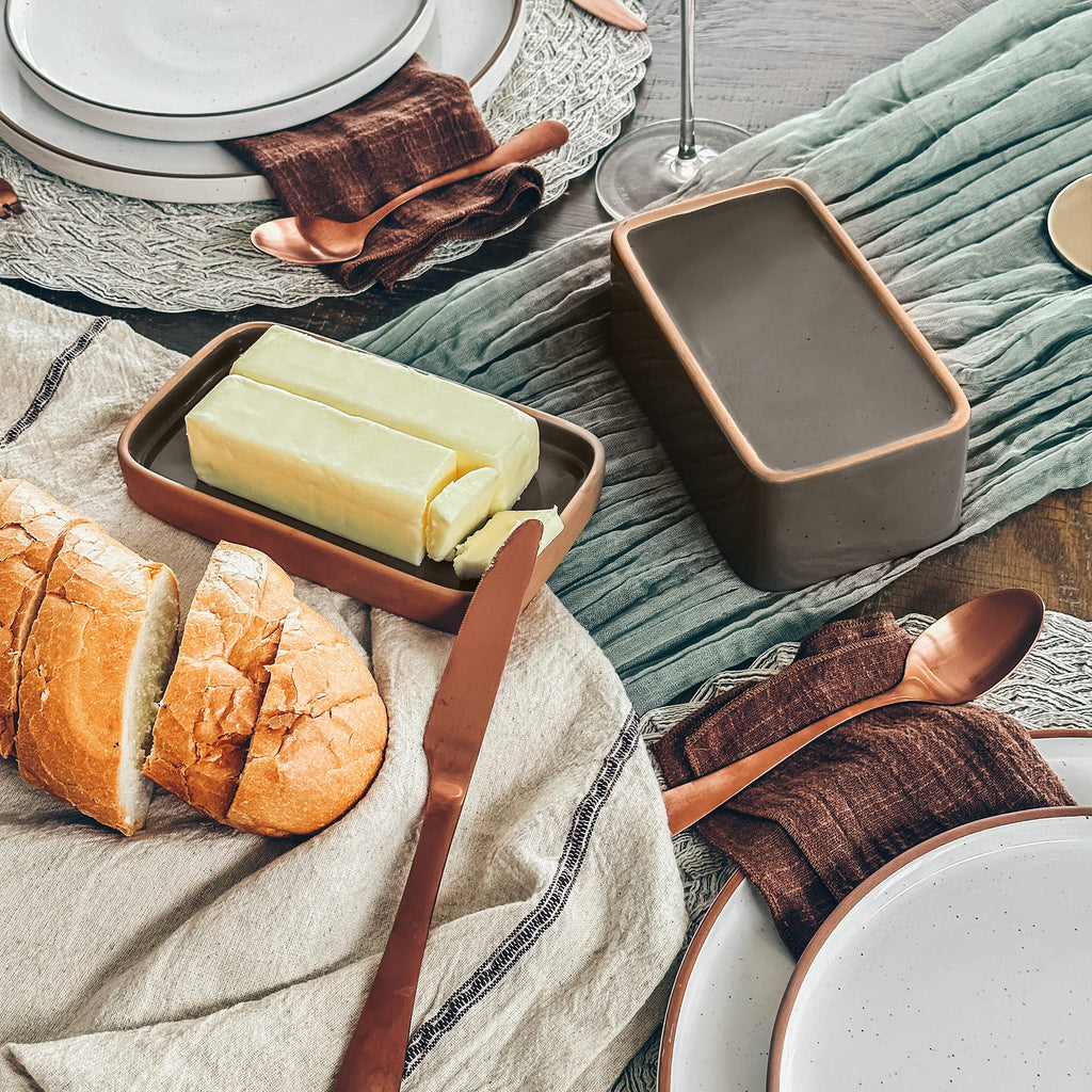 Two-in-One Butter Dish with Lid, Covered Crock Container to Leave on Countertop - Large Storage