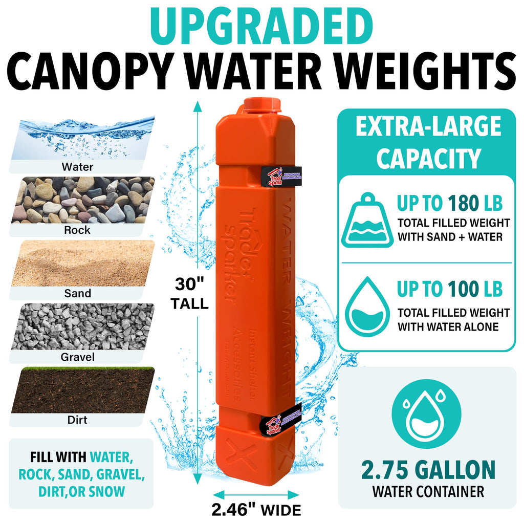 180 lbs Tall Large-Capacity Canopy Weights, Holds Up to 180 lbs with Sand+Water, Up to 100 lbs with Water, Heavy Duty