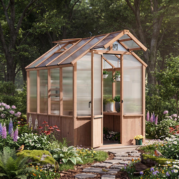 Shade 6.5'x8' Wooden Greenhouse with USB Charging Power Strip
