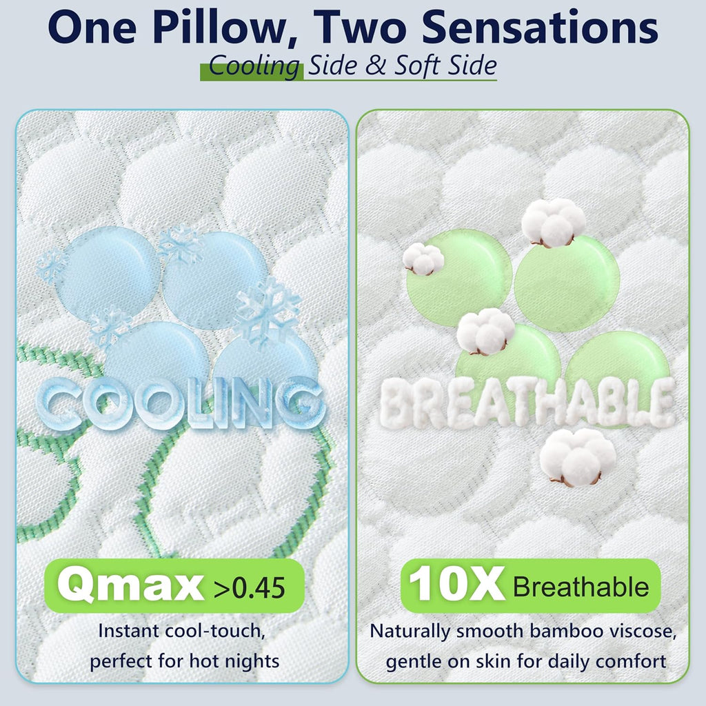 Cooling Pillows, Shredded Memory Foam Pillows Standard Size Set of 2 Adjustable Firm Bamboo Bed Pillows for Hot