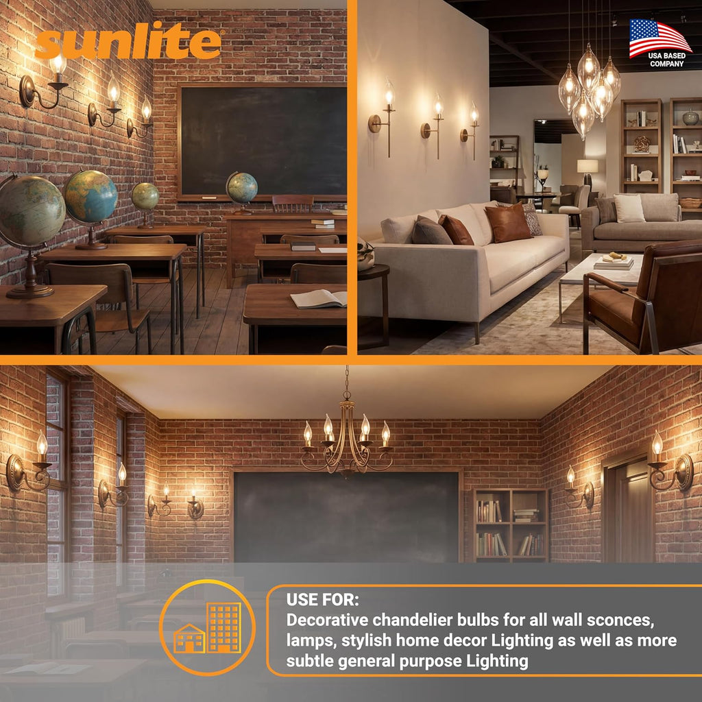 Incandescent Petite Clear Chandelier Light Bulb, 15 Watts, 105 Lumens, Candelabra E12 Base, Flame Tip, 2600K Warm