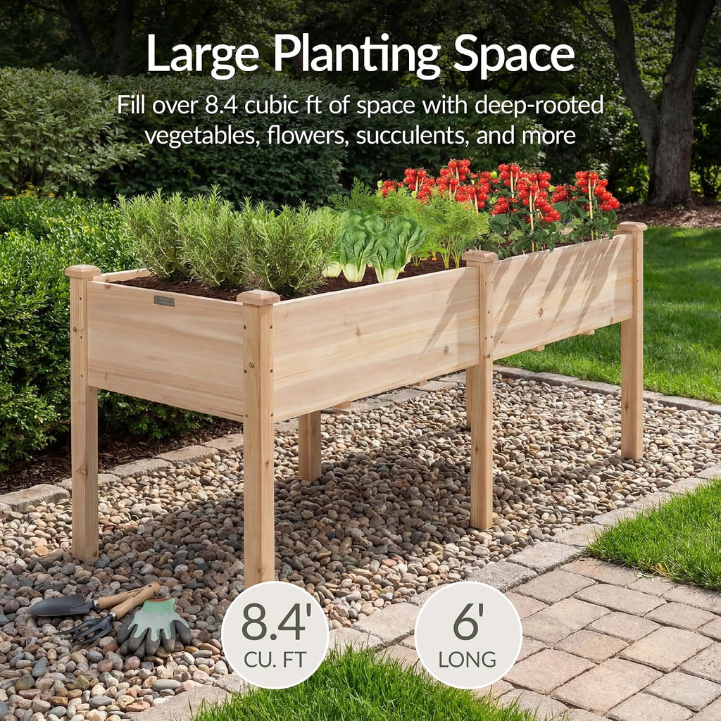 72x24x30in Raised Garden Bed, Elevated Wood Planter Box Stand for Backyard, Patio, Balcony w/Divider Panel, 6 Legs