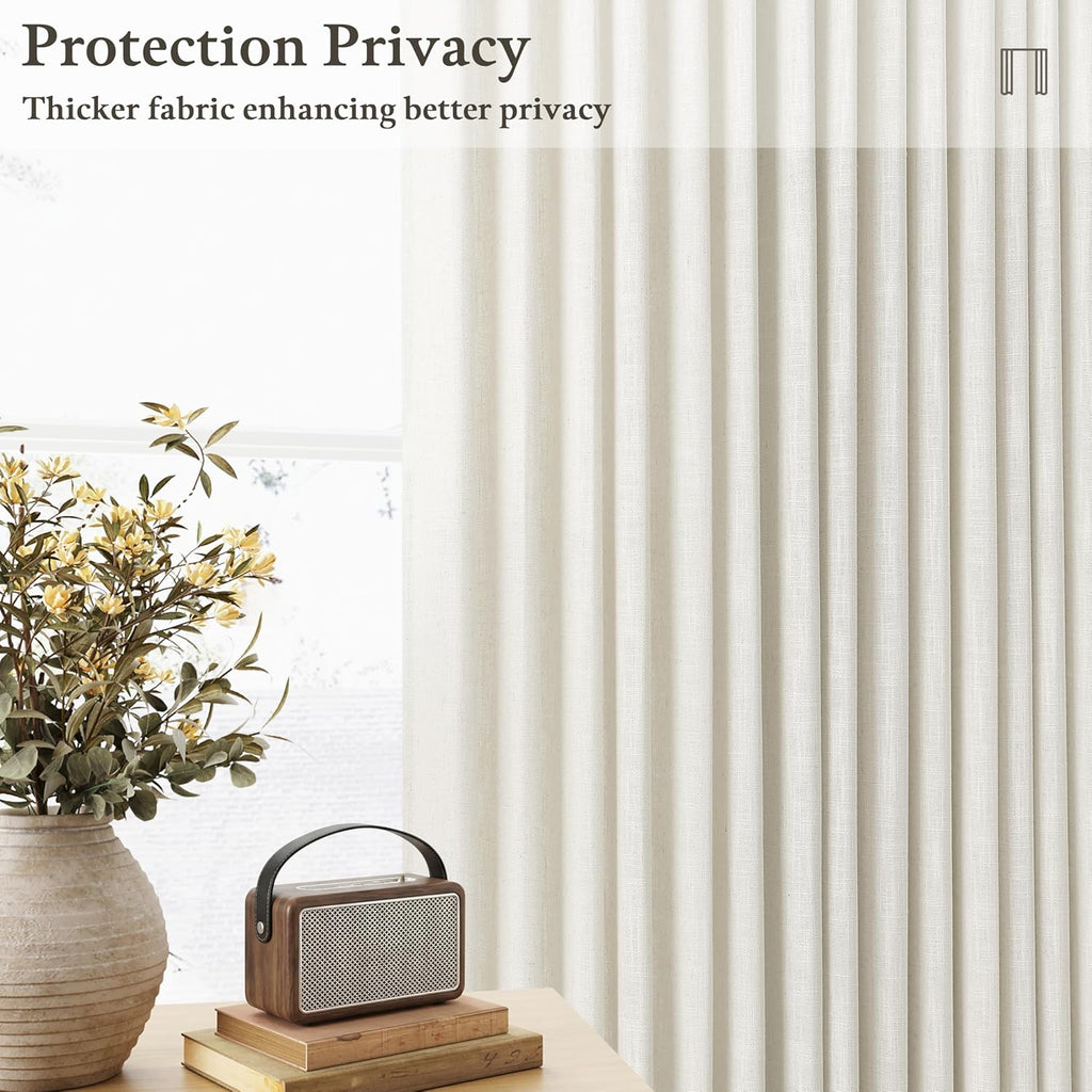 Pinch Pleated 90 Inch Linen Curtains 2 Panels Set for Living Room Pinch Pleat Drapes Track System Memory Trained